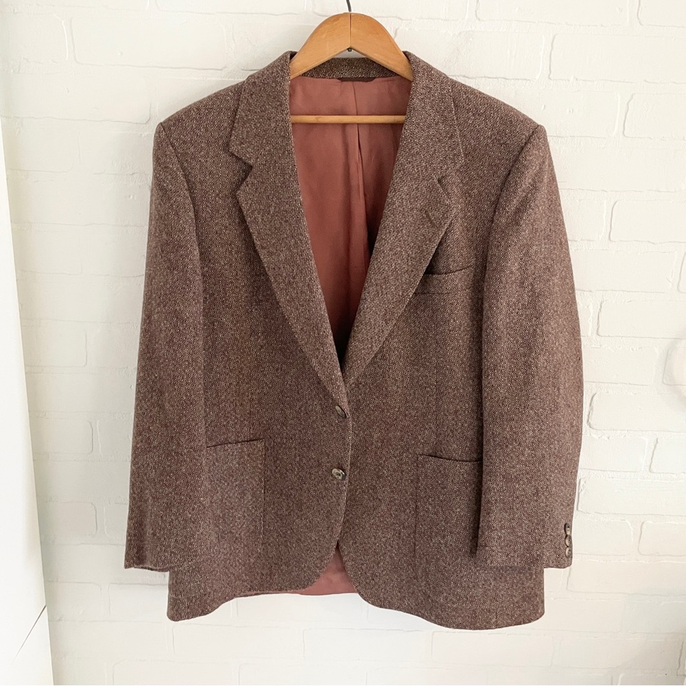 Vintage Wool Tweed Blazer Brown Heritage Power Jacket Canada Size 44S - Picture 3 of 16